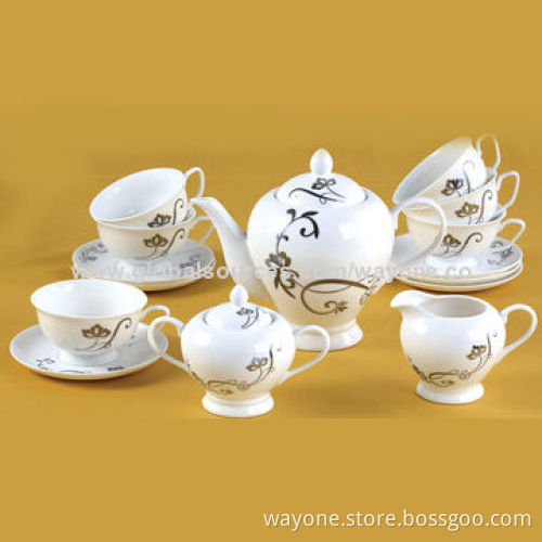 15pcs Tea Set, New Bone China, Food-safe, Lead-free, Withstanding High Temperature, Wearable